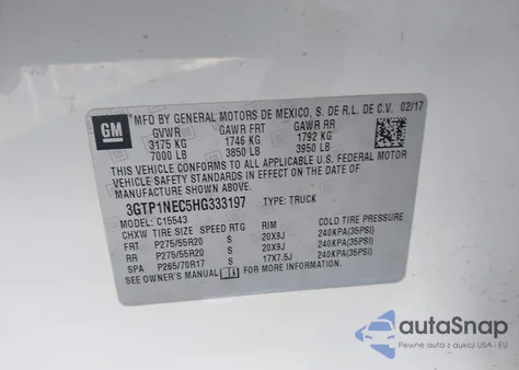 2017 GMC Sierra 1500 Slt из США, поврежденный, VIN 3GTP1NEC5HG333197